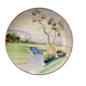 Japan Vintage Hand Painted 5.5 in Decorative Plate Landscape Stream Nippon Style